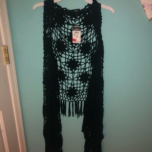 Black Crochet Flowy Vest